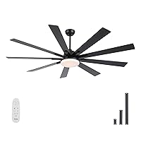 72 inch Large Ceiling Fans with Lights and Remote Control, Modern Black Ceiling fan with 9 Wooden Blades for Indoor or Outdoor Patio, Quiet DC Motor, 3 CCT Dimmable,6 Speed