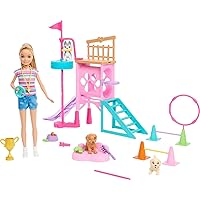 Barbie and Stacie to The Rescue Doll & Playset, Puppy Obstacle Course with Doll, 3 Dog Figures & 18 Accessories