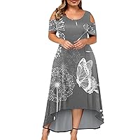 Boho Short Sleeve Camping Dress Womans Mini Spring V Neck Light Tunic Dress Female Polyester Loose Fitting Grey XL