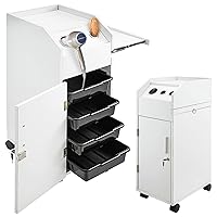 VEVOR Salon SPA Beauty Hairdressing Cart White Storage Trolley with 4 Drawers Rolling Wheels Lockable 2 Keys w/Hairdryer Holder Space-Saving Side Tray