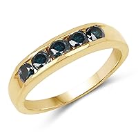 14K Yellow Gold Plated 0.80 Carat Genuine Blue Diamond .925 Sterling Silver Ring