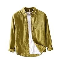 Men Shirt Spring and Autumn Linen Long-Sleeved Solid Color Men' Simple Casual Loose