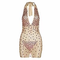 Women's Flash Dress Sexy Deep Hanging Neck Sequin Beaded Suspender Tight Mini Summer Dresses for Women Casual
