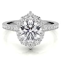 Riya Gems 4 CT Round Diamond Moissanite Engagement Ring Wedding Ring Eternity Band Vintage Solitaire Halo Hidden Prong Setting Silver Jewelry Anniversary Ring Gift