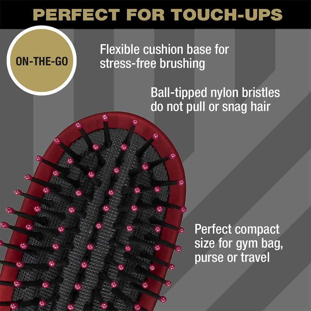 Conair Velvet Touch Travel Hairbrush, Hairbrush for Men and Women, Cushion Base Everyday Brushing with Soft-Touch Handle, Color May Vary, 1 Count