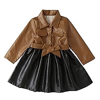 Girl Ski Jacket Baby Girls Patchwork Bowknot PU Leather Dress Jacket Winter Coats Outer Outfits Clothes Small