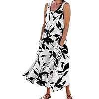 LIXIAO Womens Maxi Dresses Sleeveless Plus Size Beach Tank Dress Cotton Linen Vacation Long Dress A-Grey