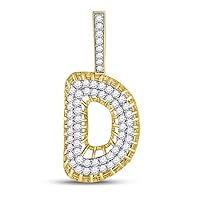The Diamond Deal 10kt Yellow Gold Mens Round Diamond Letter D Charm Pendant 1.00 Cttw