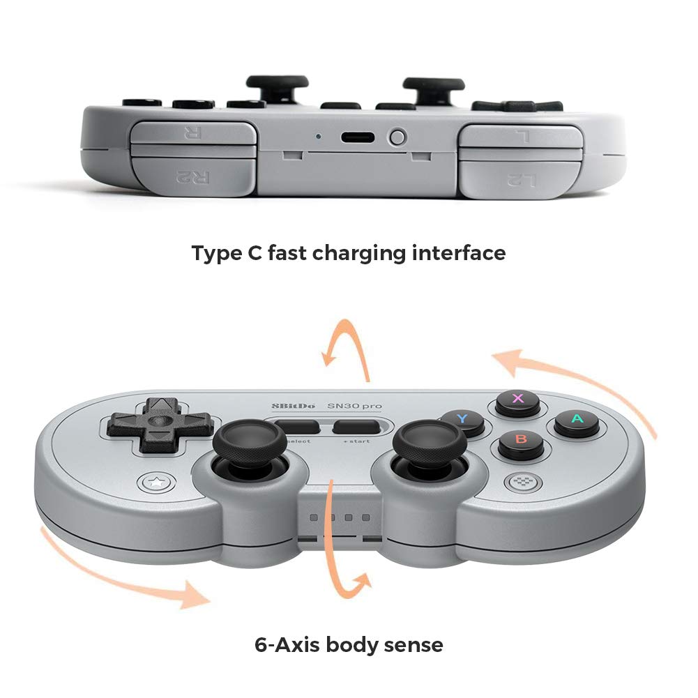 8Bitdo SN30 Pro Wireless Bluetooth Controller with Joysticks Rumble Vibration USB-C Cable Gamepad Compatible with Switch,Windows, Mac OS, Android, Steam (Gray Edition)