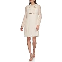 DKNY Women's Long Sleeve Tie Neck Pleated Dress