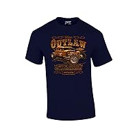 Hot Rod Classic Cars T-Shirt The Outlaw Garage Genuine Stolen Parts Vintage Vehicles Tee Mechanic Car Enthusiast Racing -Navy-XL