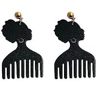 Zonfer 1 Pair Afrocentric Earrings Women Head and Comb Shape Wood Earring Geometric Ear Jewelry Gifts