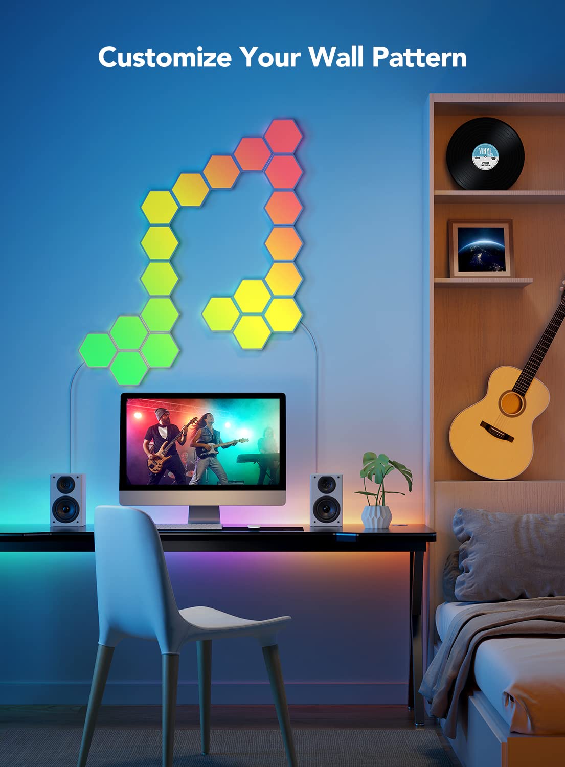 Govee Hexagon Light Panels, Smart LED, Glide Hexa RGBIC Wall Lights with Music Sync & Scene Modes, Work with Alexa & Google Assistant for Gaming Room, Bedroom, Living Room Decor, 7 Pack