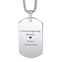VIBOOS Personalized Dog Tag Necklace for Men Women Boys Girls Engraving Name/Date/Text Stainless Steel/Tungsten Custom Pendant with Adjustable Chain Bridesmaid Gifts Valentine's Day Jewelry