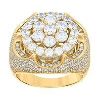 925 Sterling Silver Yellow tone Mens CZ Cubic Zirconia Simulated Diamond Fashion Ring Jewelry for Men - Ring Size Options: 10 11 12 8 9