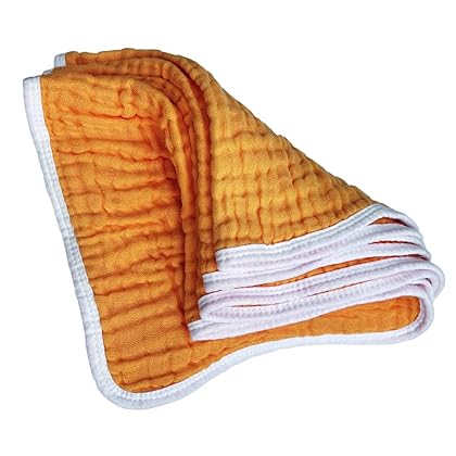 Muslin Burp Cloths Large 20 by 10 Inches 100% Cotton 6 Layers Extra Absorbent and Soft (Orange)