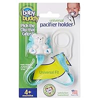 Baby Buddy Pacifier Clip Holder, Newborn Essential with Universal Fit for all Binky and Teether Brands, Ages 4+ Months, Blue + White, 1 Pack