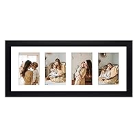 Golden State Art, 8x20 Picture Frame, Black, Collage Frame Display Four 4x6 Photos, Horizontal or Vertical, HD Tempered Glass, Real Wood Molding, Wall Hanging, 1 Pack