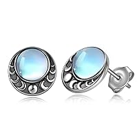 Moonstone Moon Phase Earrings for Women,925 Sterling Silver Crescent Moon Phase Stud Earrings Hypoallergenic Jewelry Gift for Women Girls Mom Daughter Wife, Sterling Silver, Moonstone