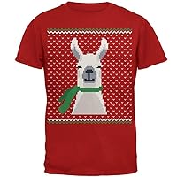 Ugly Christmas Sweater Big Llama Green Mens Soft T Shirt Red 4X-Large