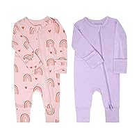 Baby Boys Girls 2 Pack Bamboo Viscose Pajamas with Mitten Cuffs 2 Way Zipper Long Sleeve Romper Sleep and Play