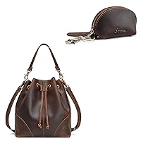 S-ZONE Leather Bucket Bag for Women with Small Leather Coin Purse
