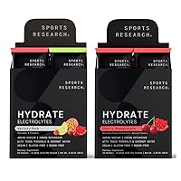 Sports Research Hydrate Electrolytes Combo Pack - Sugar-Free & Naturally Flavored with Vitamins, Minerals, and Coconut Water - Supports Hydration - 32 Packets - Cherry Pomegranate Dominant Flavor
