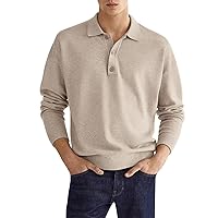 Men's Casual Loose Lapel Long Sleeve Polo Shirt Work Golf Tennis Collared Shirt Pullover Button Down Sweatshirt