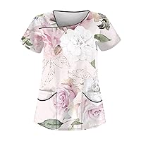 Women's Fashion Stripe Gradient Printed Short Sleeve Workwear with Double Pockets Top Basic Shirts