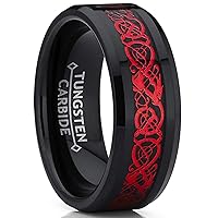Metal Masters Men's Co. Black Tungsten Carbide Red Dragon Ring Wedding Band Black Carbon Fiber Comfort Fit