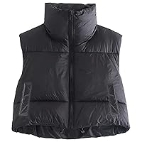 Karwuiio Women Cropped Puffer Vest Zip Up Stand Collar Sleeveless Padded Winter Puffy Vests Quilted Outerwear