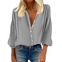 Womens 3/4 Sleeve Tops and Blouses,Women's Crewneck Shirt Blouse Print Button 3/4 Sleeve Casual Vintage Fashion Tops