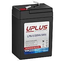 UPLUS LP6-5.0 6V 4.5Ah Rechargeable AGM Battery, DJW6-4.5A Sealed Lead Acid Replacement Batteries for Auto Deer Feeder, Kids Power Wheels, Game Hunting Camera, Emergency Lighting, Ride on Cars etc.