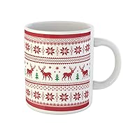 Coffee Mug Green Pattern Christmas and Winter Knitted Deer Scandynavian Red 11 Oz Ceramic Tea Cup Mugs Best Gift Or Souvenir For Family Friends Coworkers