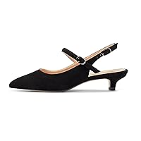 YODEKS Women's Slingback Pumps Low Kitten Heel Mary Janes Closed Pointed Toe Ankle Strap Dress Shoes 1.5 Inch for Female Party Wedding Office