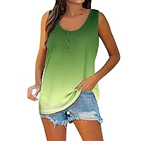 Womens Plus Size Cute Printed Sleeveless Button U Neck Shirt Loose Fit Henley Shirts Tanks Womens Tank Tops Summer