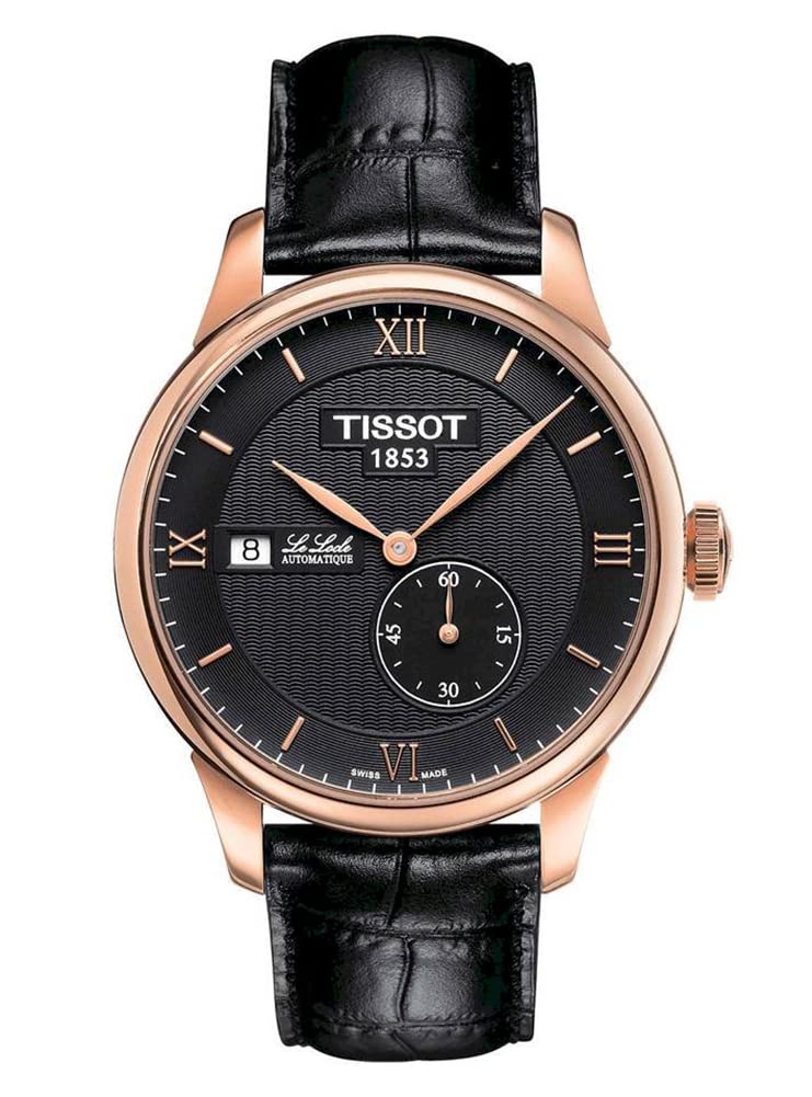 Tissot Mens Le Locle 316L Stainless Steel case with Rose Gold PVD Coating Swiss Automatic Watch, Black, Leather, 19 (T0064283605800)