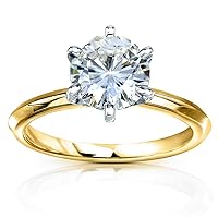 Kobelli Classic Solitaire Round Brilliant Moissanite Engagement Ring 2 Carats 14k Yellow Gold
