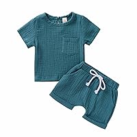 Baby Boys/Girls 2Pcs Summer Outfits Short Sleeve T-Shirt Tops Elastic Waistband Shorts Set Toddler Clothes