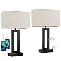 Nightstand Table Lamps for Bedrooms Set of 2 - Touch Bedside Lamp with USB C+A, 3 Way Dimmable Living Room Lamps for End Tables Set of 2, Modern Night Stand Lamps for Bed Side Guest Room(Cream)