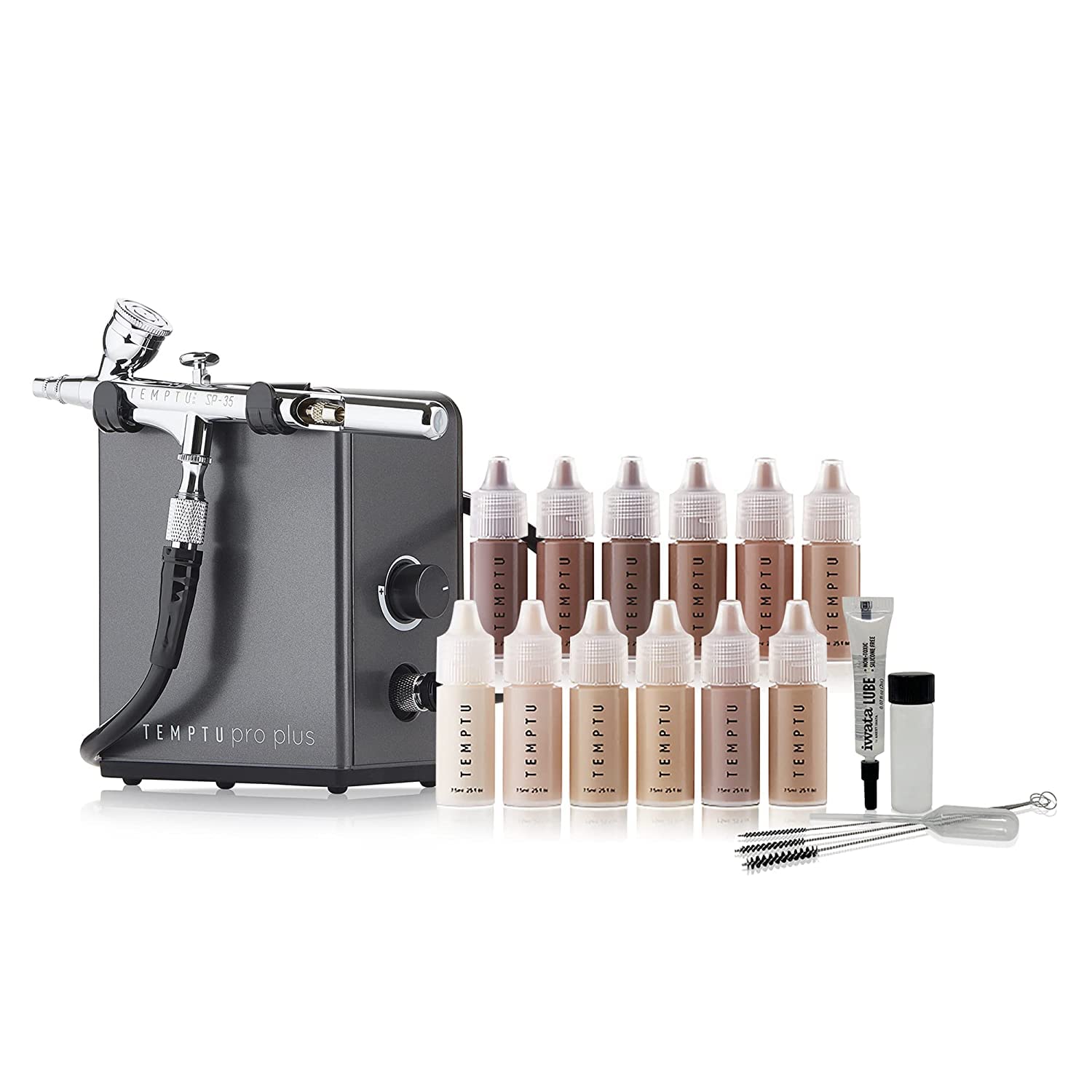 TEMPTU Airbrush Makeup System Pro Plus Kit: Airbrush Makeup Set for Professionals and Makeup Artists: Includes S/B Silicone-Based Foundation Starter Set & Cleaning Kit, Lightweight, Travel-Friendly