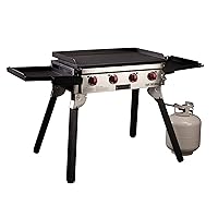 Camp Chef Portable Flat Top Grill 600 - Portable Outdoor Gas Grill with Griddle Grease Drain & Pre-Seasoned Surface - 604 Sq In Cooking Area - Black