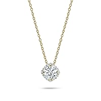 Round Lab Grown White Diamond Cushion Frame Halo Pendant with 18 inch Gold Chain for Women in 10K Gold