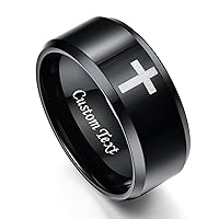 Black Cross Rings for Men 10mm Tungsten Wedding Bands Christian Rings Beveled Edges Comfort Fit Size 7-12