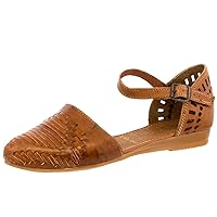 Womens 112 Cognac Authentic Leather Sandals Mexican Huarache Buckle Closed Toe
