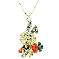 Clear Crystal and Orange on Gold Plated Lucky Rabbit Pendant Necklace