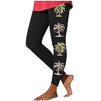 Christmas Leggings for Women Full Length Stretch Legging Palm Tree Print Skinny Running Gym Workout Casual Yoga Pants