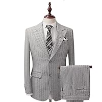 Wool Suit Suit Men's Slim Gray Striped Winter Thick Paragraph Formal Business Casual Suit Three Sets