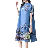 Retro Chinese Style Elegant Dress Autumn Pleated Women's Printing Age-Reducing Improved Cheongsam