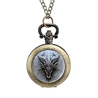 Dragon on The Gray Stone Fashion Vintage Pocket Watch with Chain Quartz Arabic Digital Dial for Men Gift
